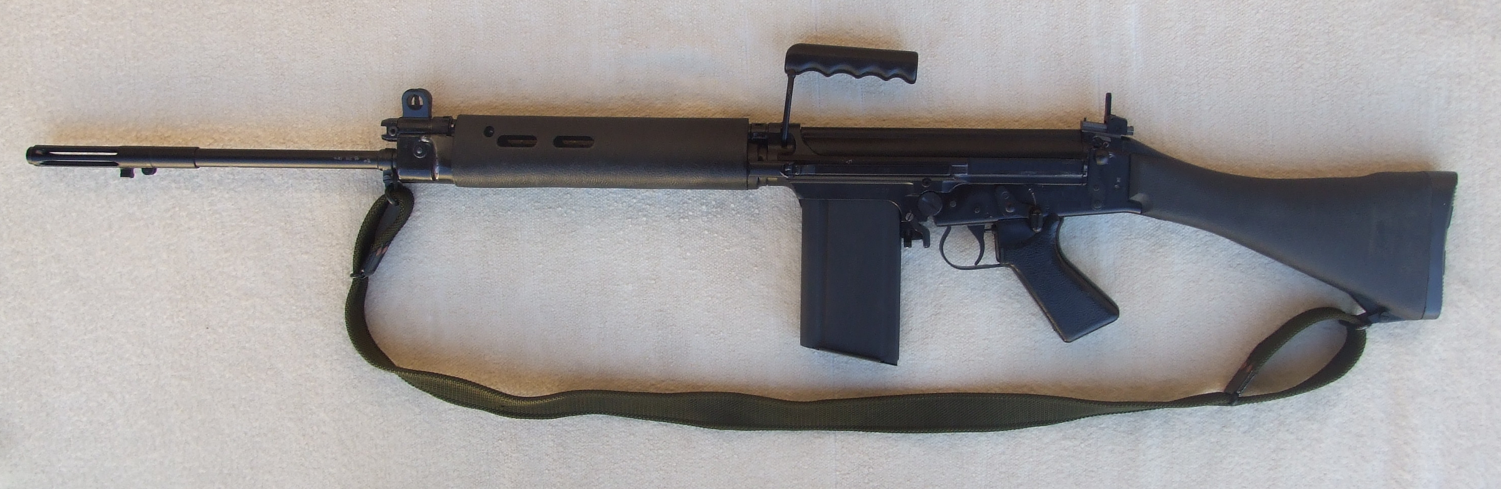      India Ordinance Factory Board (OFB)
India's old Semi-Automatic Battle-Rifle FN FAL 7.62mm .30Caliber (Belgium_FN), licensed manufactured in India 