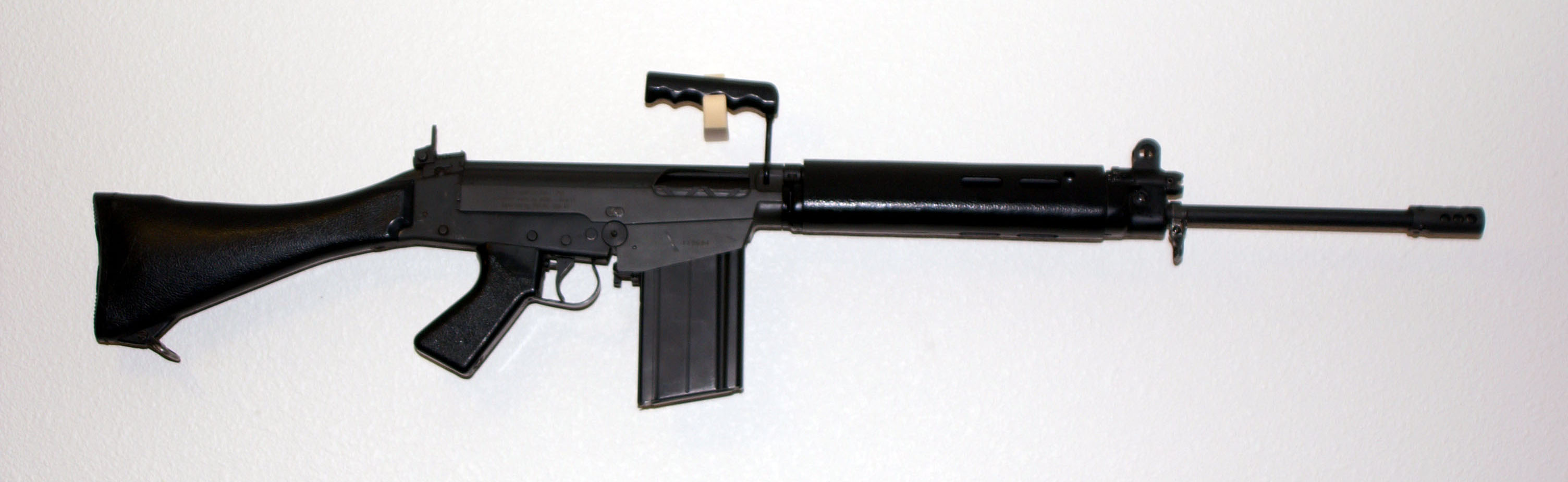      India Ordinance Factory Board (OFB)
India's old Semi-Automatic Battle-Rifle FN FAL 7.62mm .30Caliber (Belgium_FN), licensed manufactured in India 