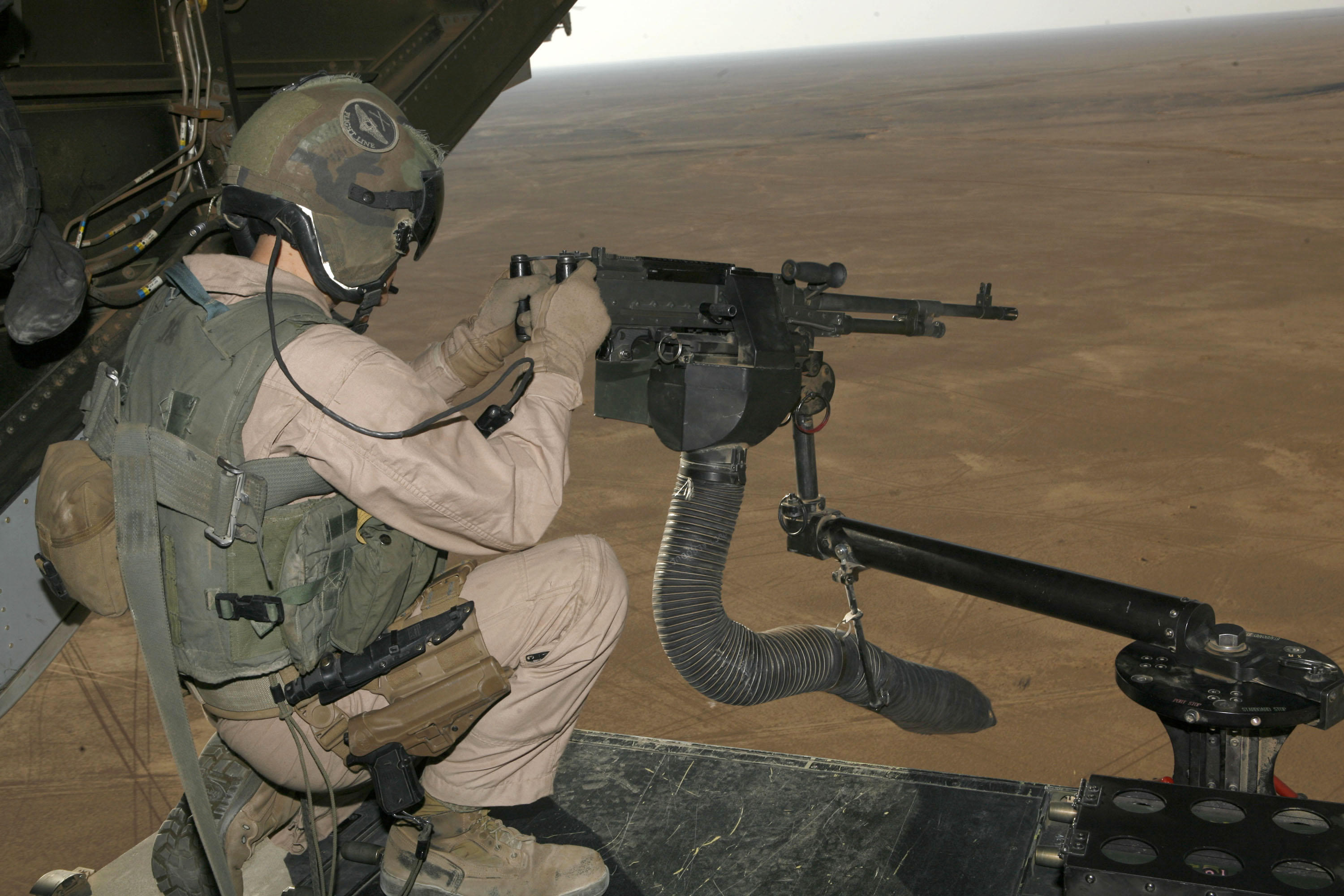 The 'M240' 30caliber 7.62x51mm MMG mounted on a aircraft gun-mount