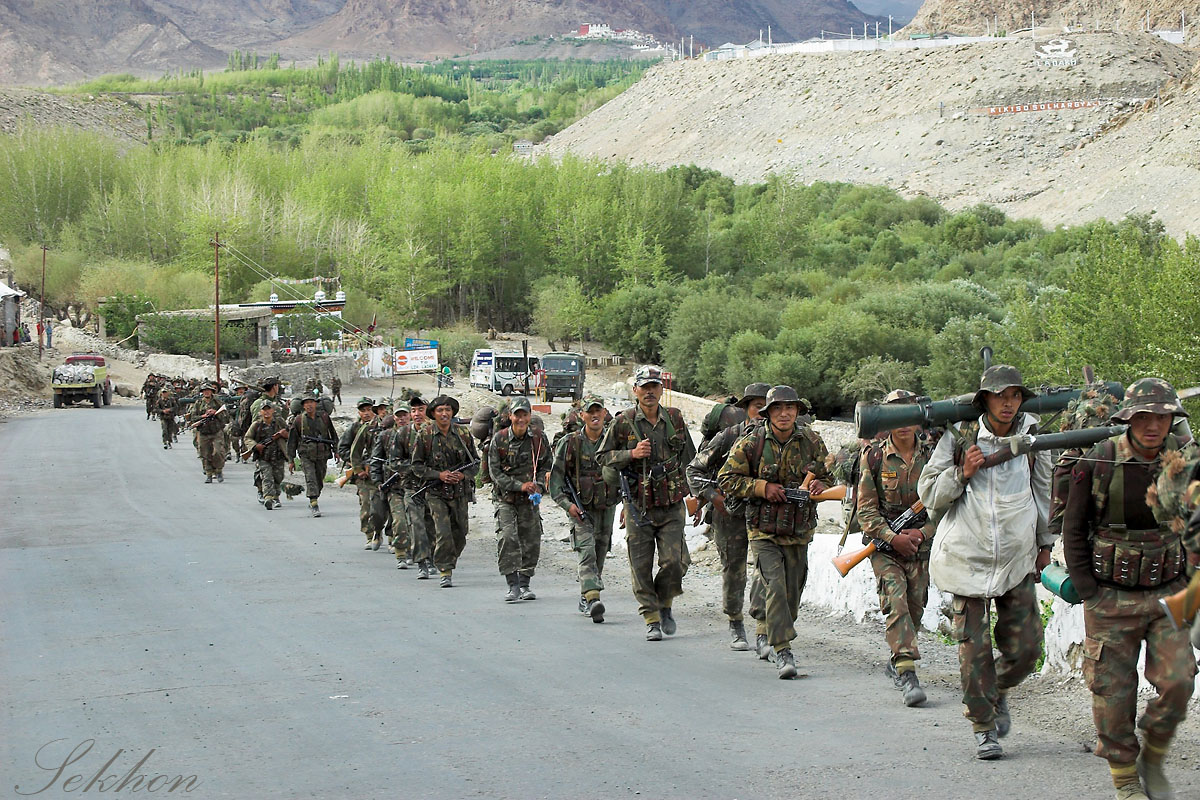 Indian Para-Military Force on patrol in riot-torn KASHMIR 