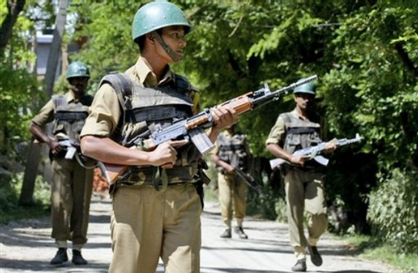 Indian Para-Military Force on patrol in riot-torn KASHMIR 